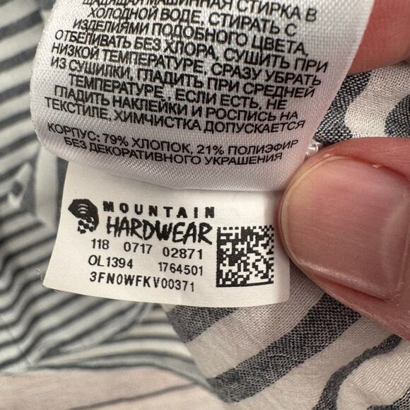 Mountain Hardwear Striped Tie Front Blouse Women's Size Large Gray/White - Picture 10 of 15